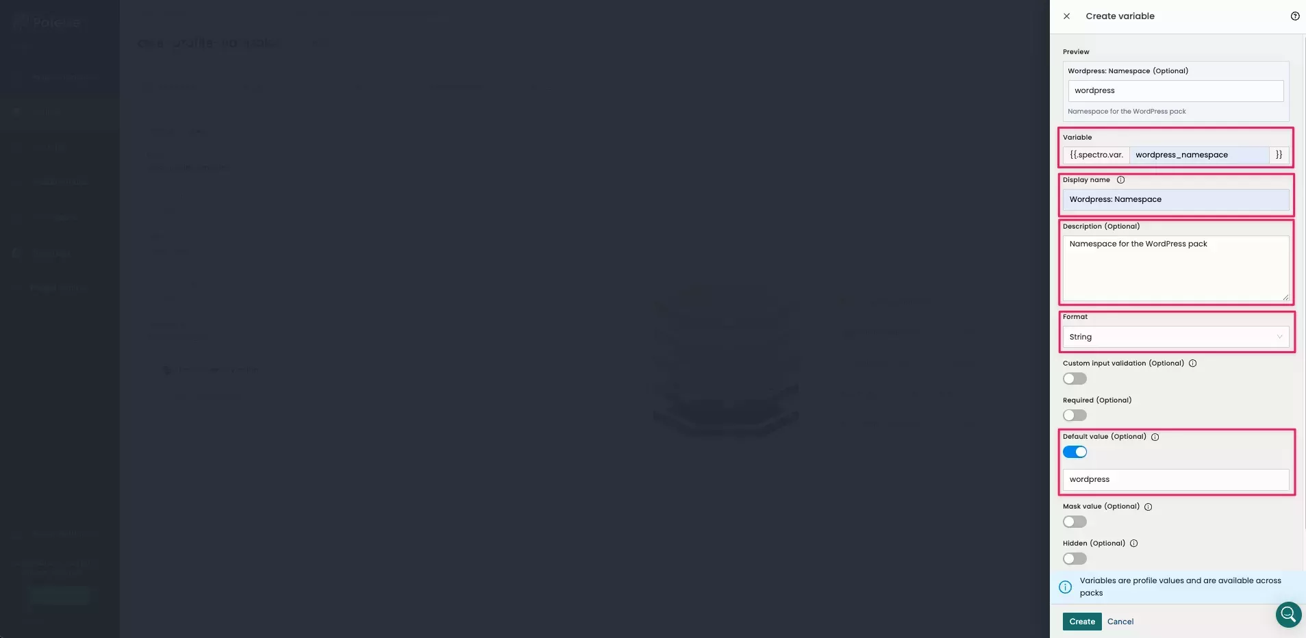 Image that shows how to create the variable